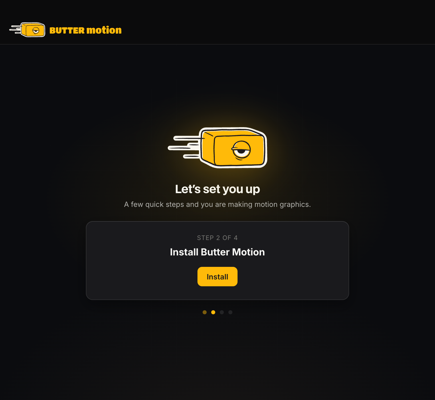 экран Install Butter Motion в приложении: шаг 2 из 4 и кнопка Install
