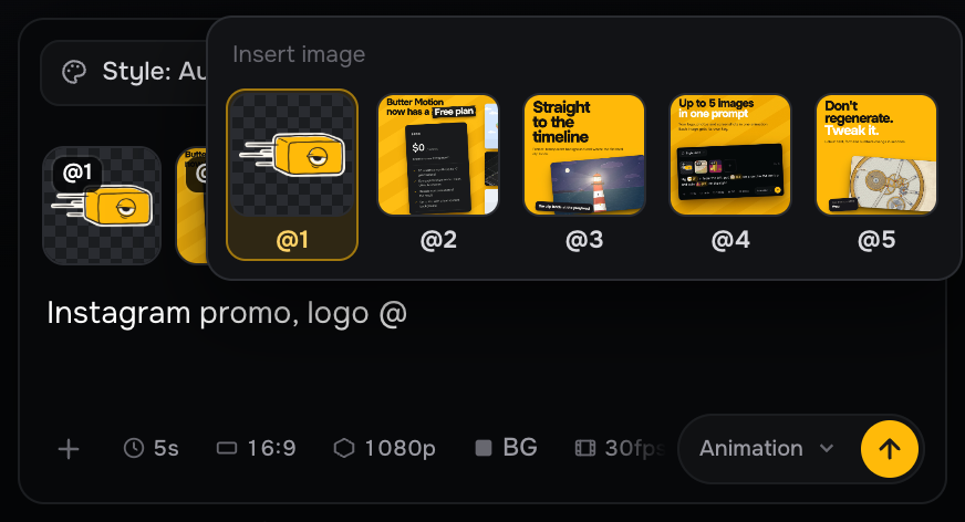 Typing @ opens the attached images as tiles right at the cursor