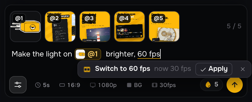 A tweak ending with «60 fps» and the hint under it: «Switch to 60 fps, now 30 fps» with Apply